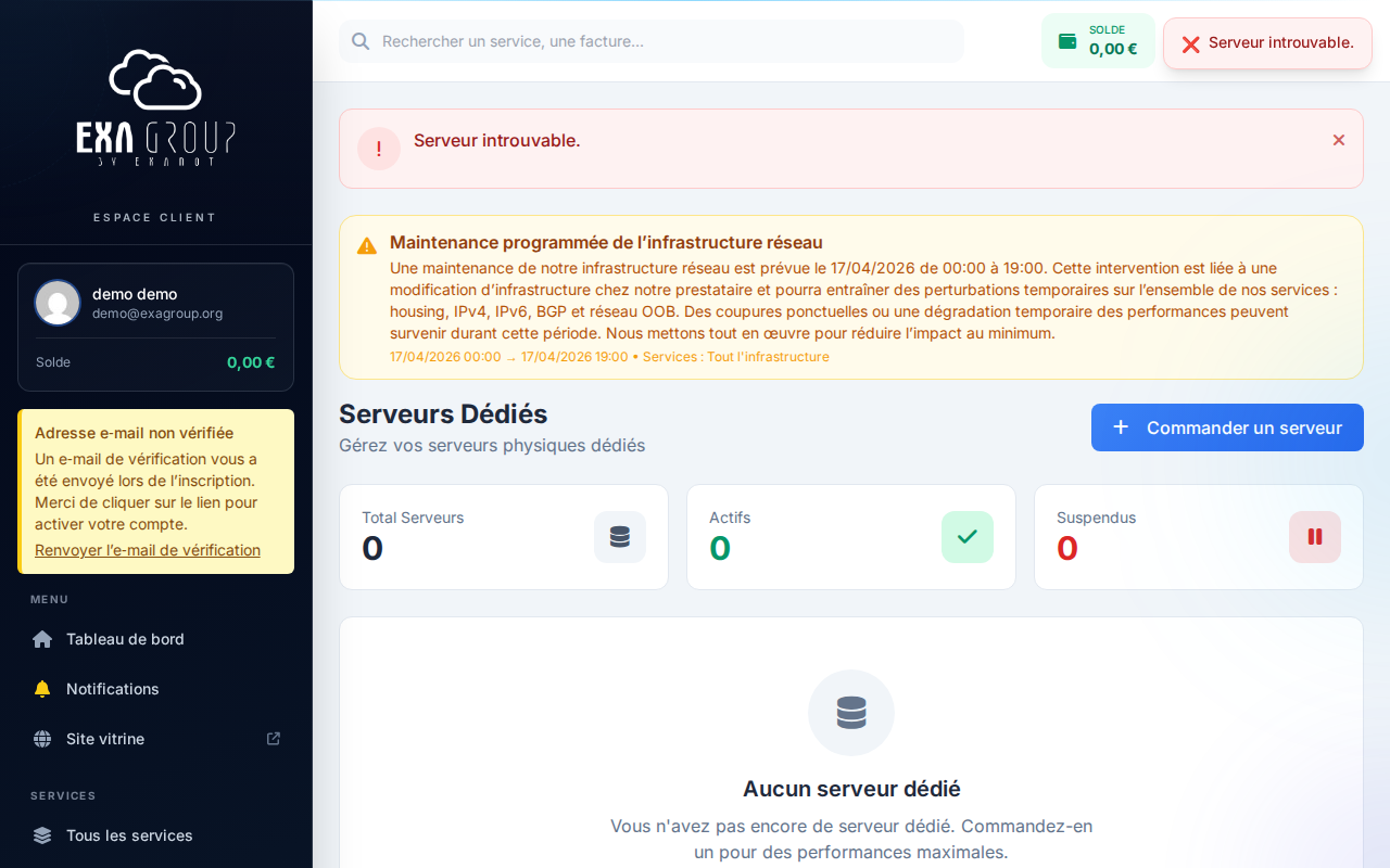 Onglet Statistiques du serveur dédié — graphiques de bande passante